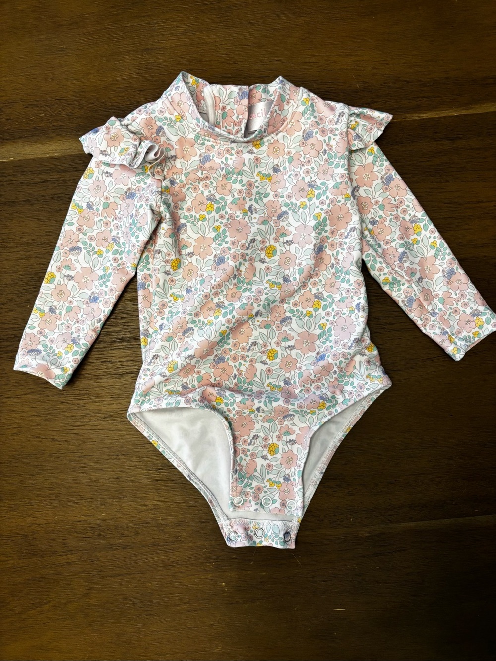 Baby Pink Floral Long-Sleeve One-Piece Swimsuit